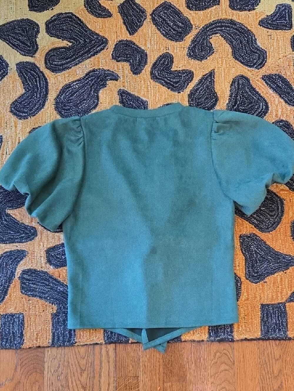 THML Green Twist-Front Faux Suede Puff Sleeve Top - Picture 2 of 3